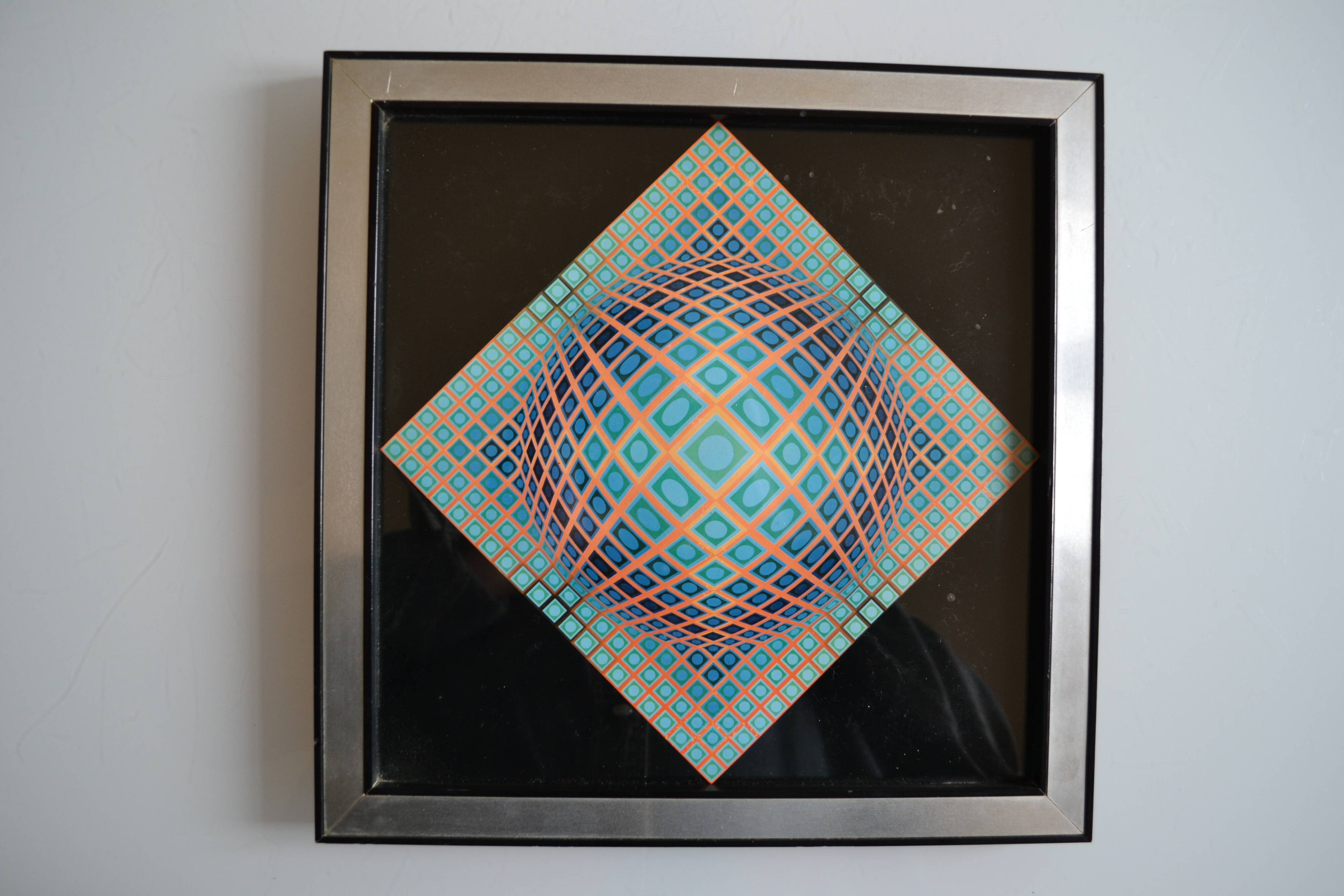 Victor vasarely impression offset annees 70 + cadre alu d'epoque