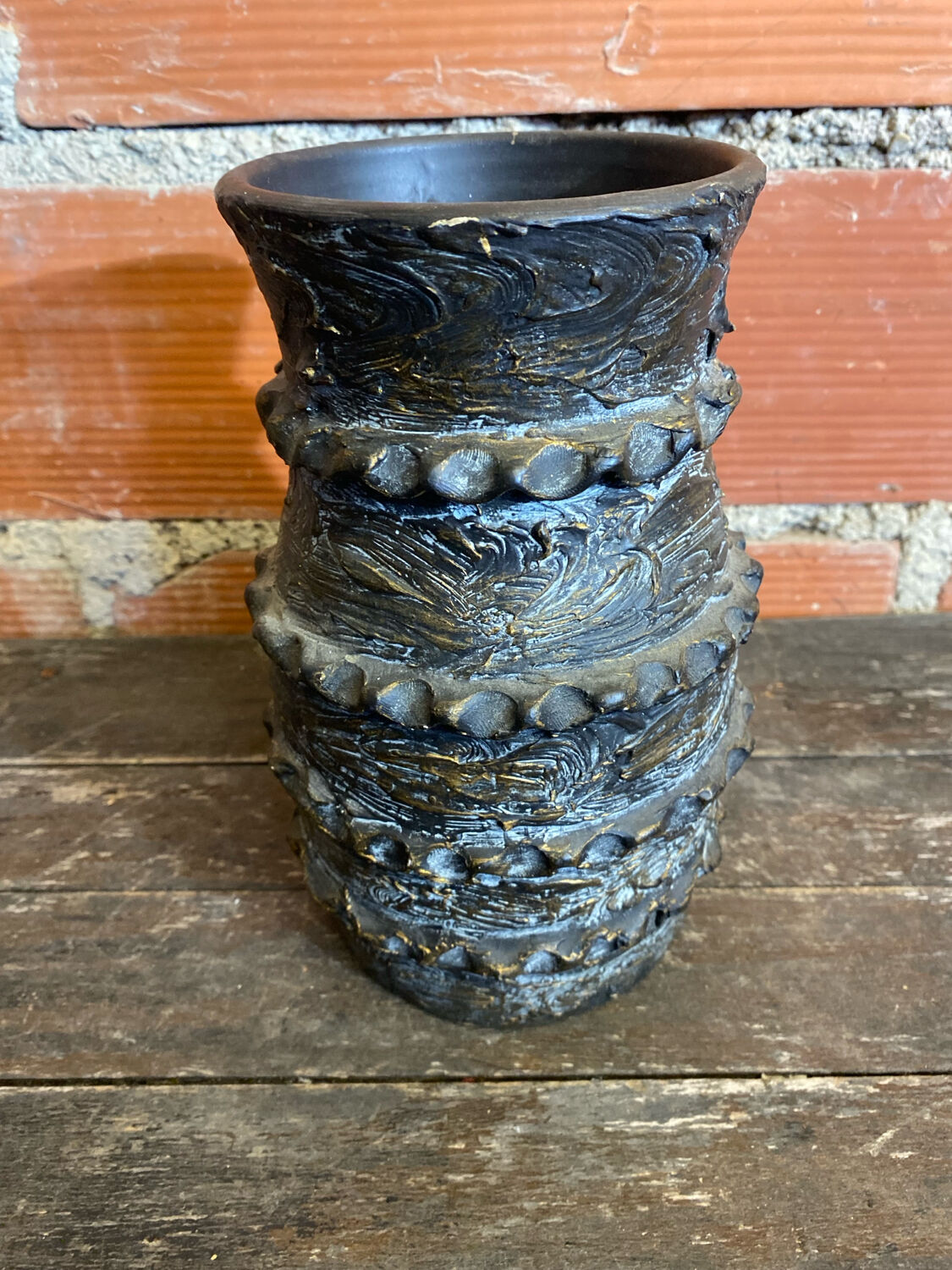 Vintage 1970s Black Ceramic Vase from VALLAURIS #D695