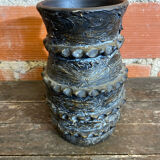 Vintage 1970s Black Ceramic Vase from VALLAURIS #D695