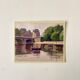 Painting on paper "Houses, bridge, river, boat and people" n°24