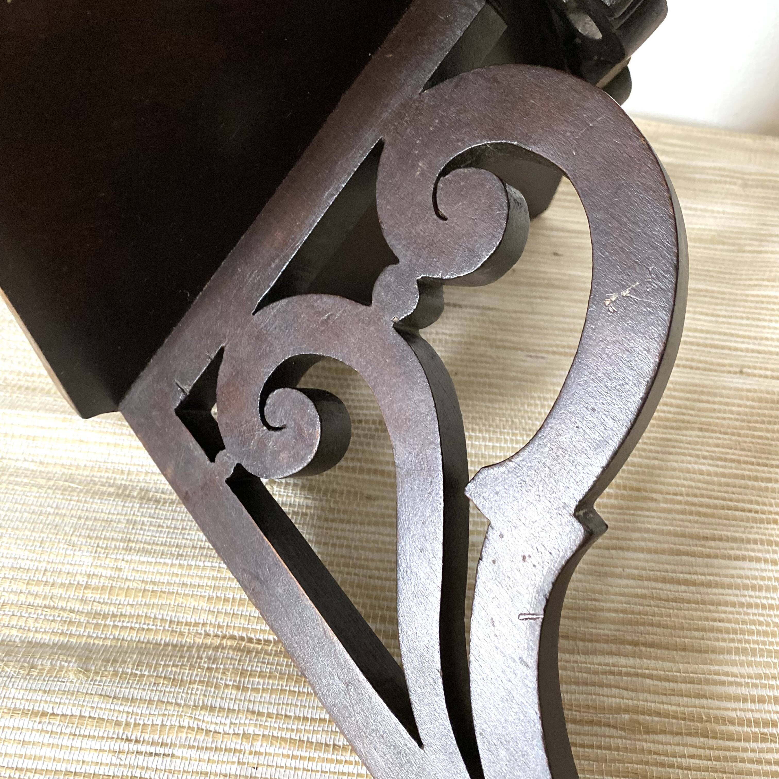 openwork dark wood wall corner shelf