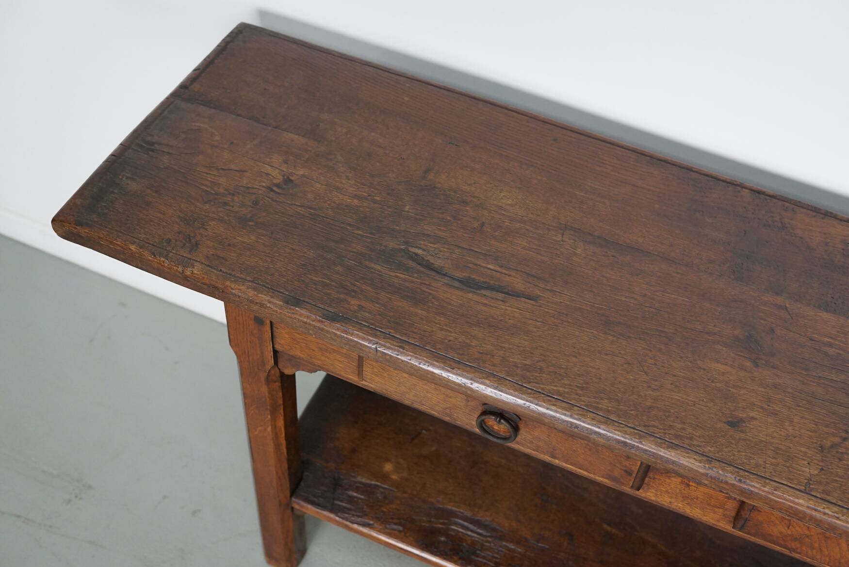 Antique French Rustic Farmhouse Oak Side Table, 19th Century