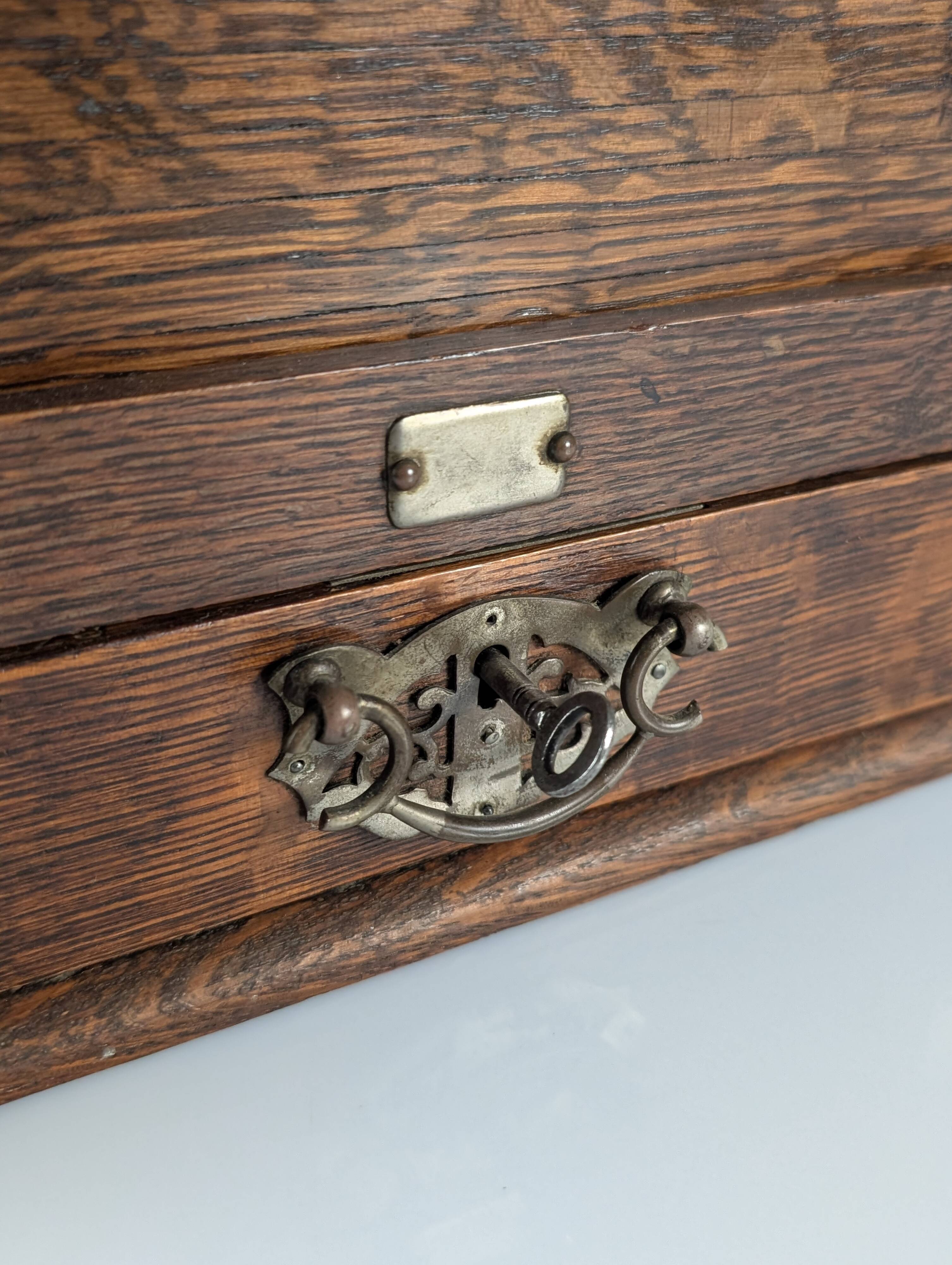 Victorian Oak Writing Cabinet with Automatic Tambour, 19th Century