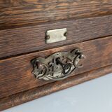 Victorian Oak Writing Cabinet with Automatic Tambour, 19th Century