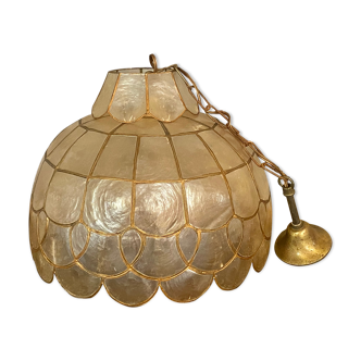 Vintage mother-of-pearl and brass pendant lamp