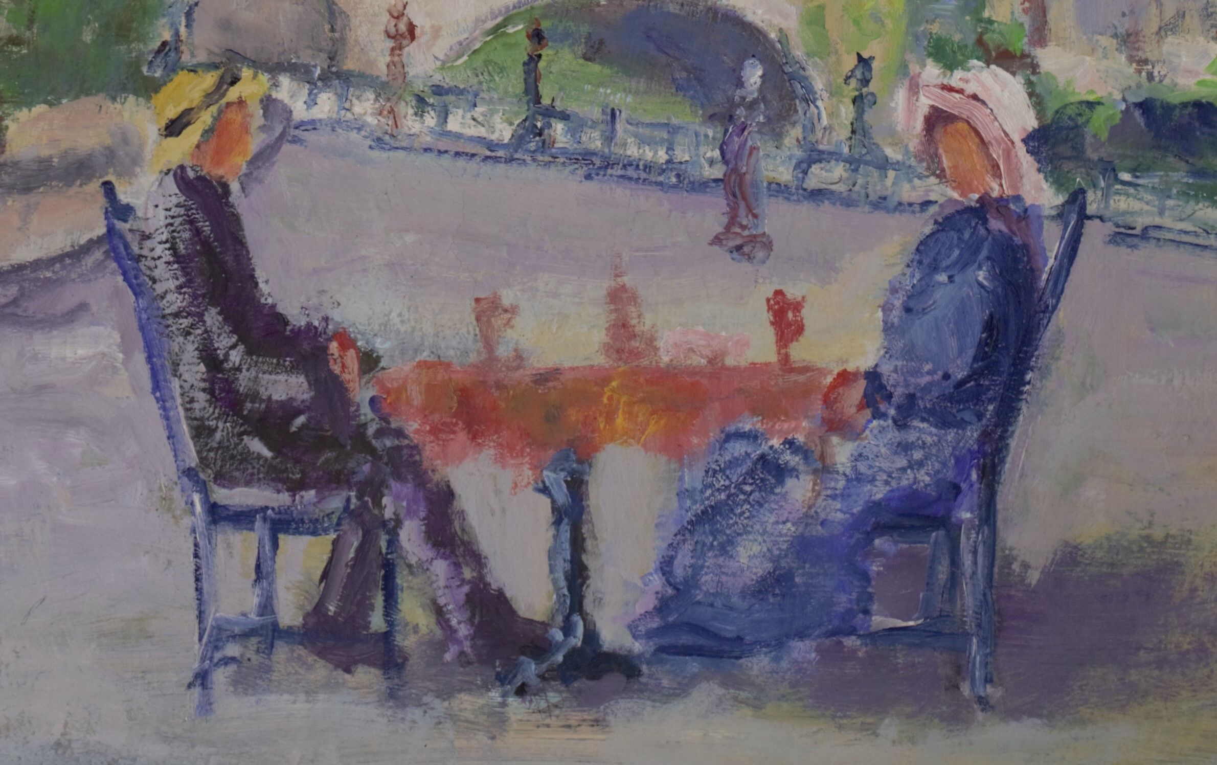 Oil on canvas "Lunch at 2 in the Isle-Adam under the sun" Faraoni Luciano