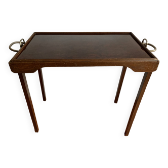 Table plateau pliante en bois et loupe de tuya, 1930/40, marque "Platotable"