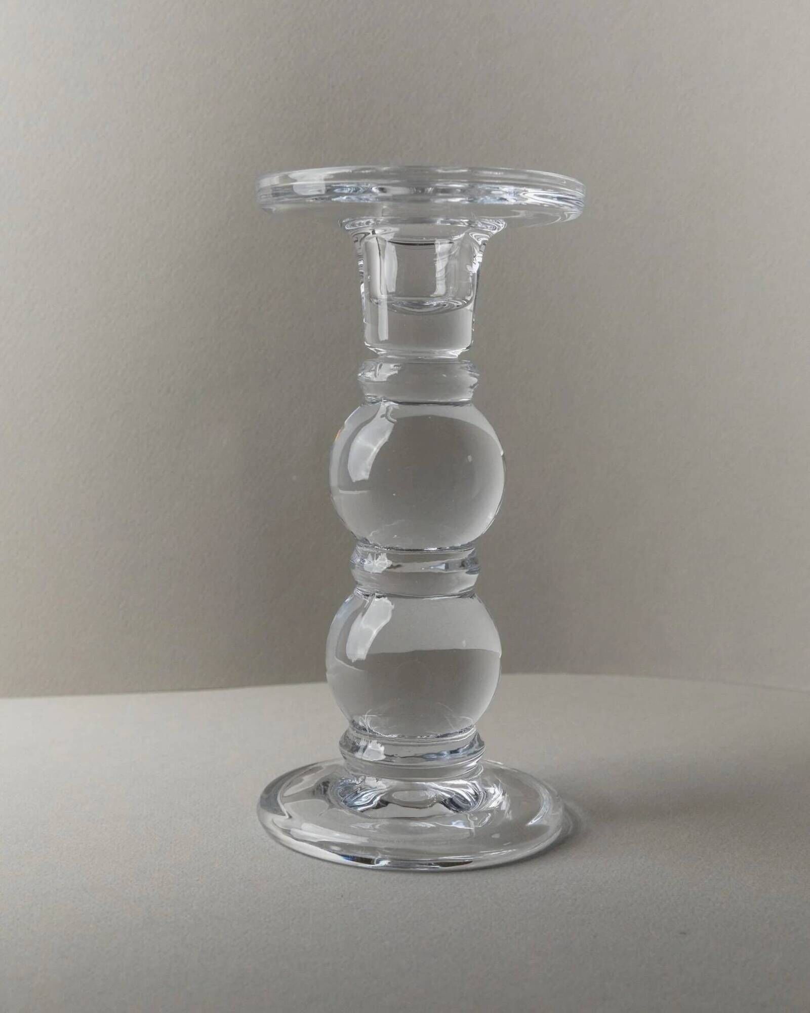 Two Clear Glass Candle Holders, 1990s Italy - Simple Timeless Ball Design, Retro Table Decor Gift