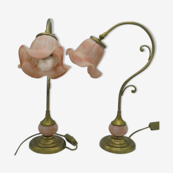 Duo of brass lamps