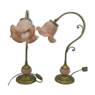 Duo of brass lamps