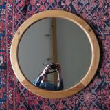 Paire de miroirs ronds scandinaves en pin 70's