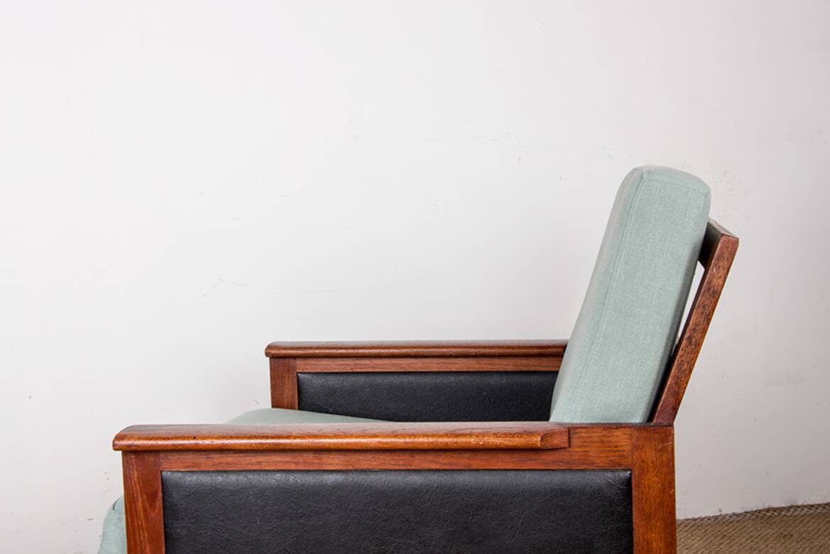 Pair of Danish Armchairs in Teak, fabric and leather, model N°4 Capella Illum Wikkelsø/Niels Eilersen.