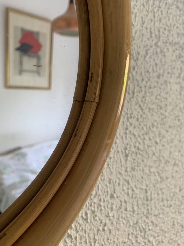 Miroir vintage 1970 pomme rotin osier fruit - 35 x 32 cm