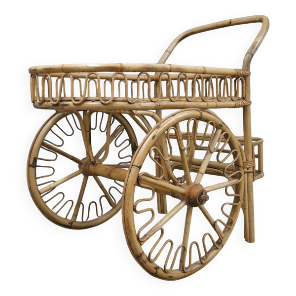 Chariot de bar en bambou et rotin, 1950