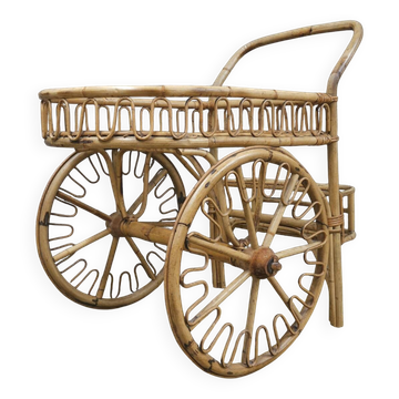 Chariot de bar en bambou et rotin, 1950
