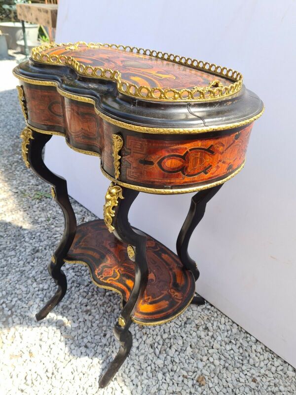 Jardinière petite table d'époque Napoleon III - en marqueterie - 19ème siècle