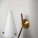 Pair of 1950s Italian Brass Sconces with Conical Opaline Glass Shades