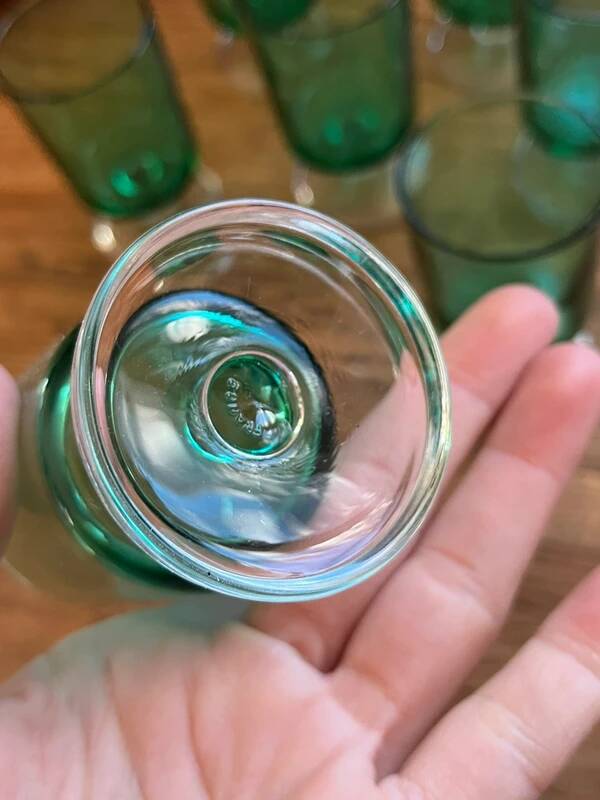 Green glass digestif glasses