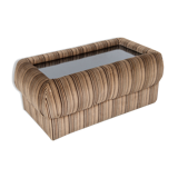 1970s vintage coffee table with velvet frame and glass top