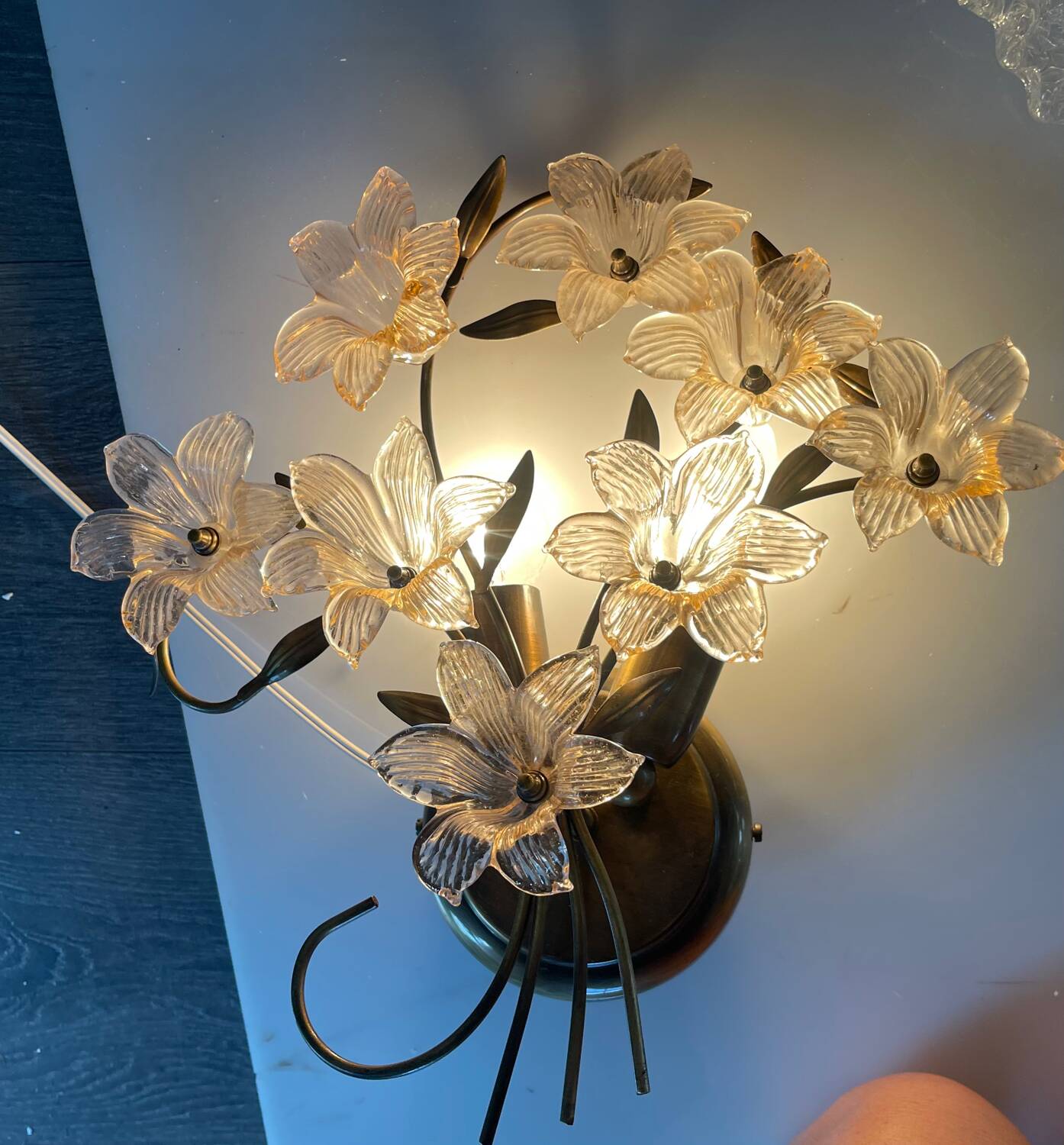 Pink Murano Glass Flower Sconces Set of 2