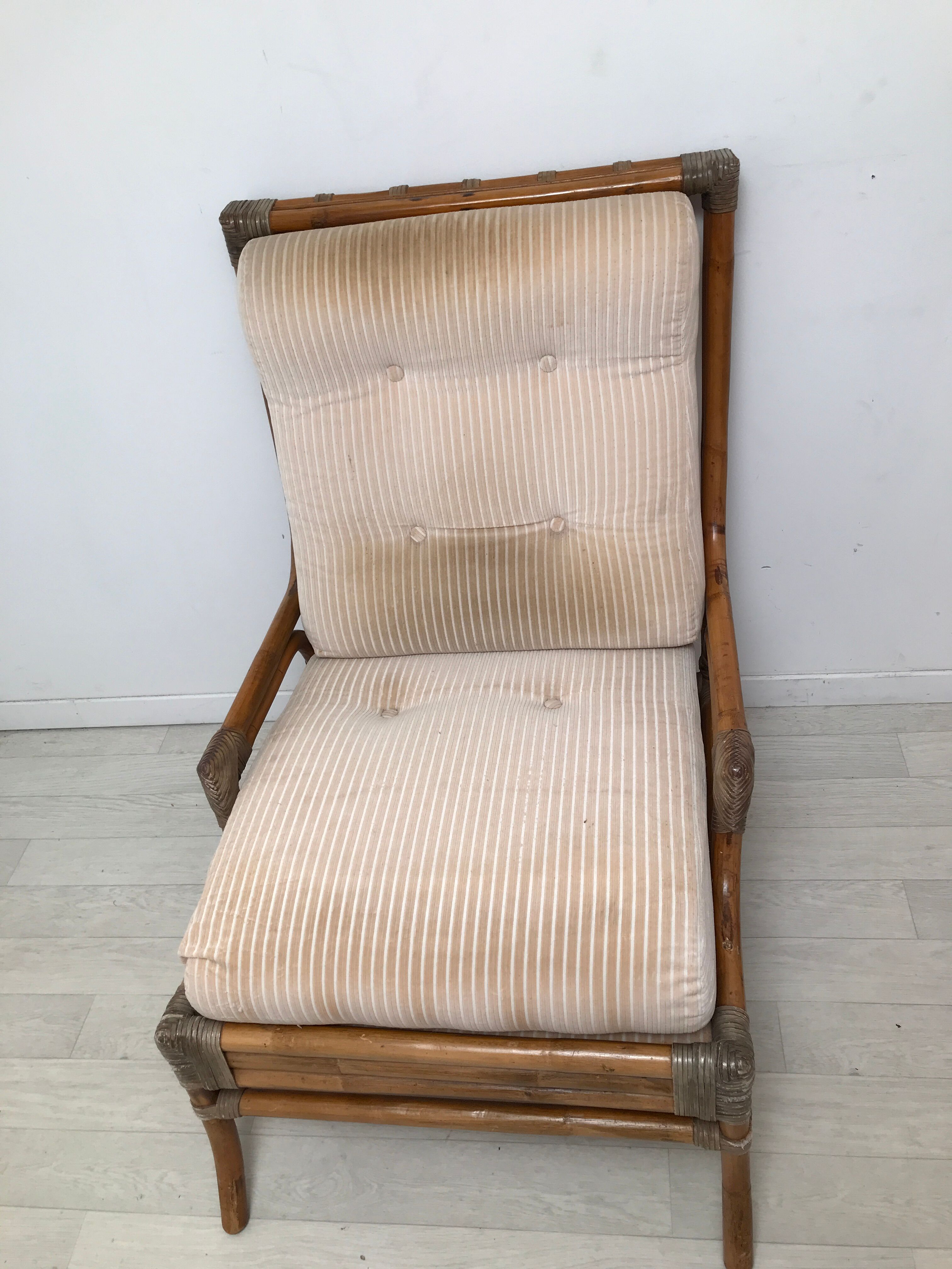 Pair of 70's rattan and leather armchairs