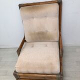 Pair of 70's rattan and leather armchairs