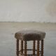 A hexagonal oak stool, seat refurbished in lambswool, Danish design from the 1950s.