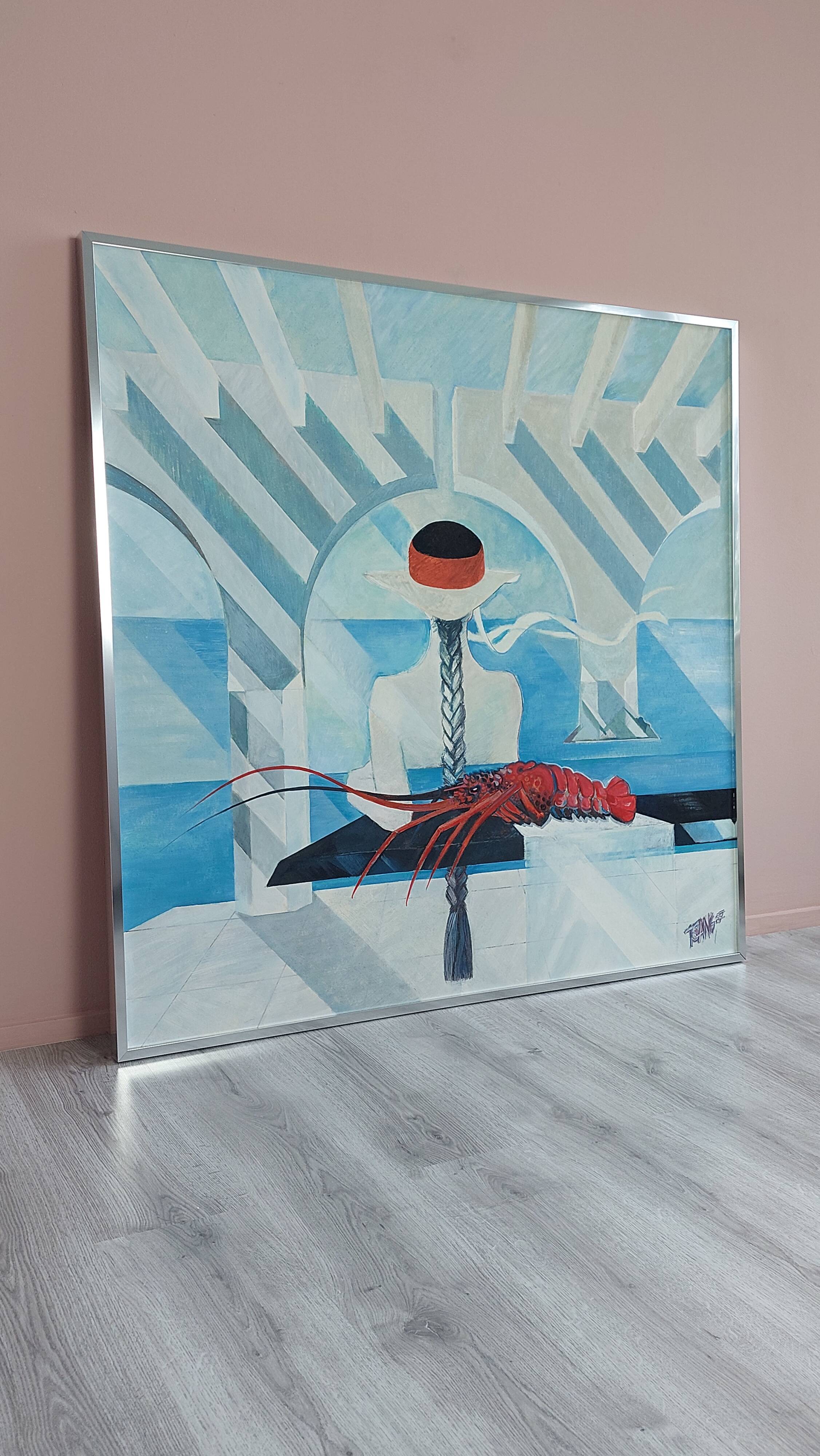 Grande peinture postmoderne de l'artiste Azian Tsang 1987
