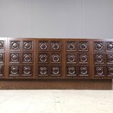 Graphical wengé brutalist credenza, 1970s