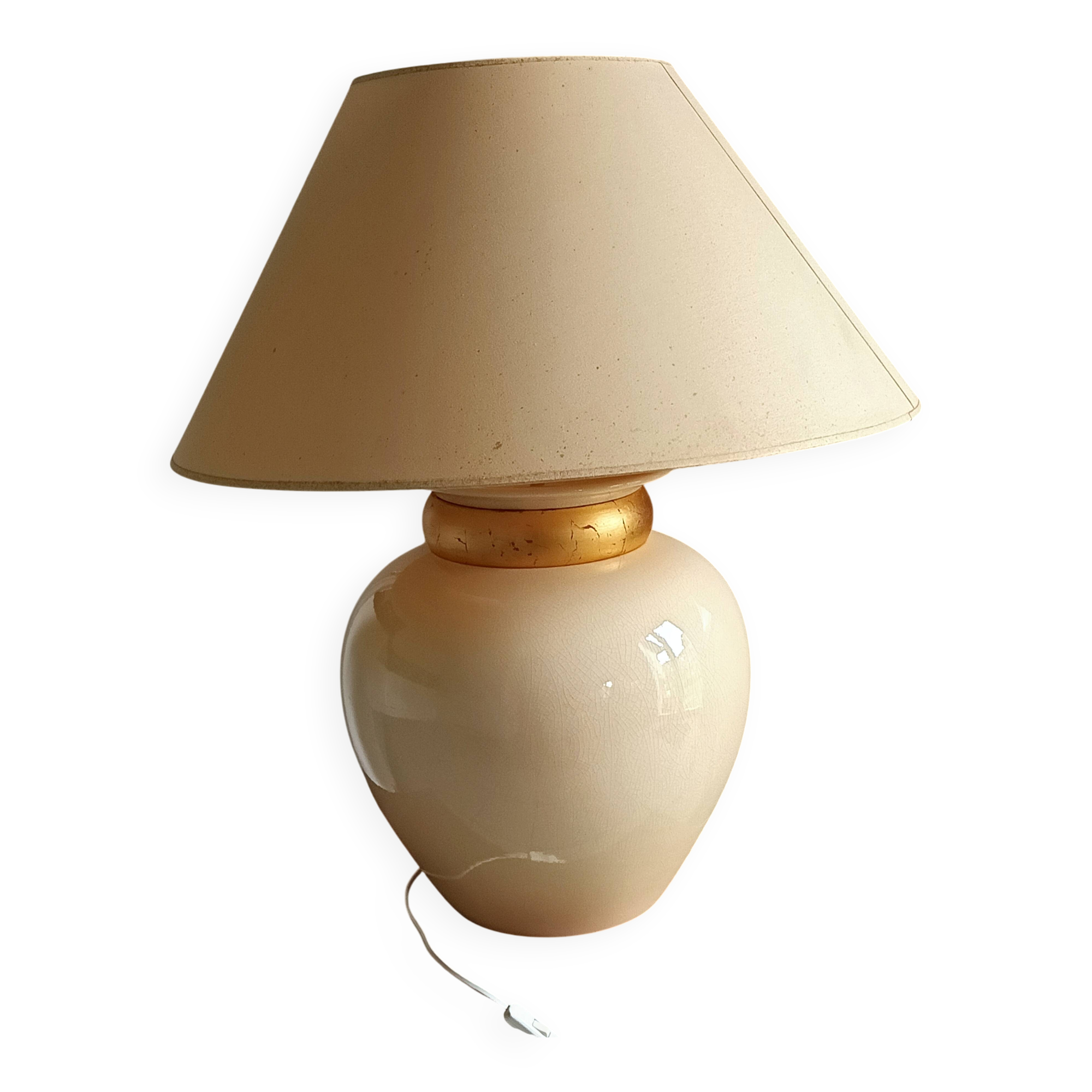 large beige and gold Raku ceramic living room lamp by Robert Kostka