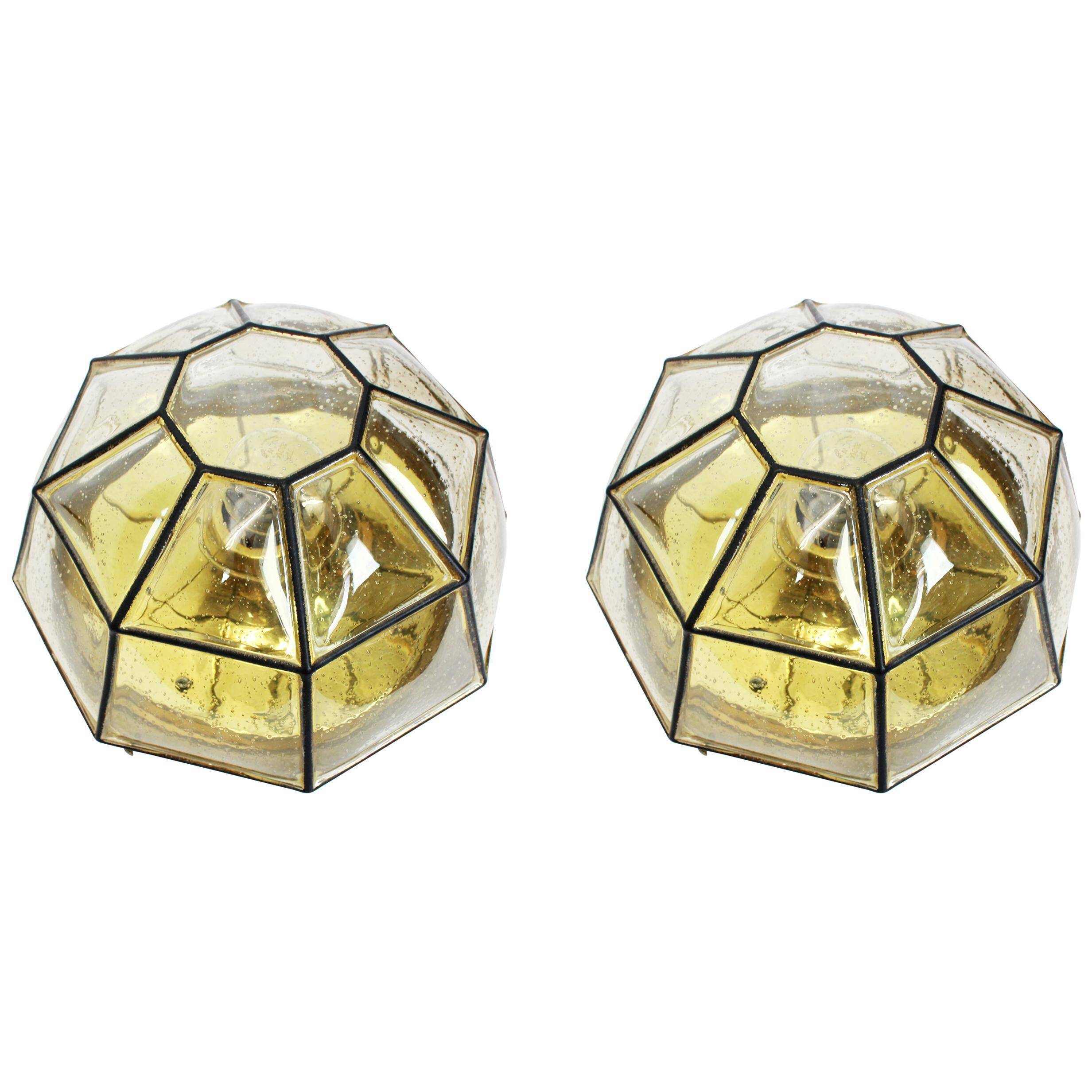 Iron and clear glass ceiling light by Limburg, Germany, 1960s.