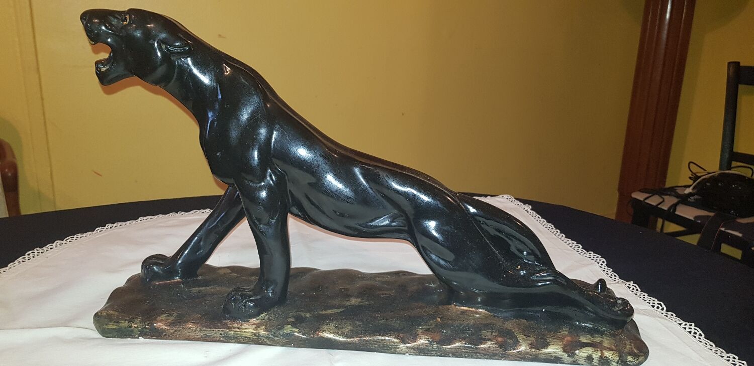 Roaring ceramic panther signed MDF