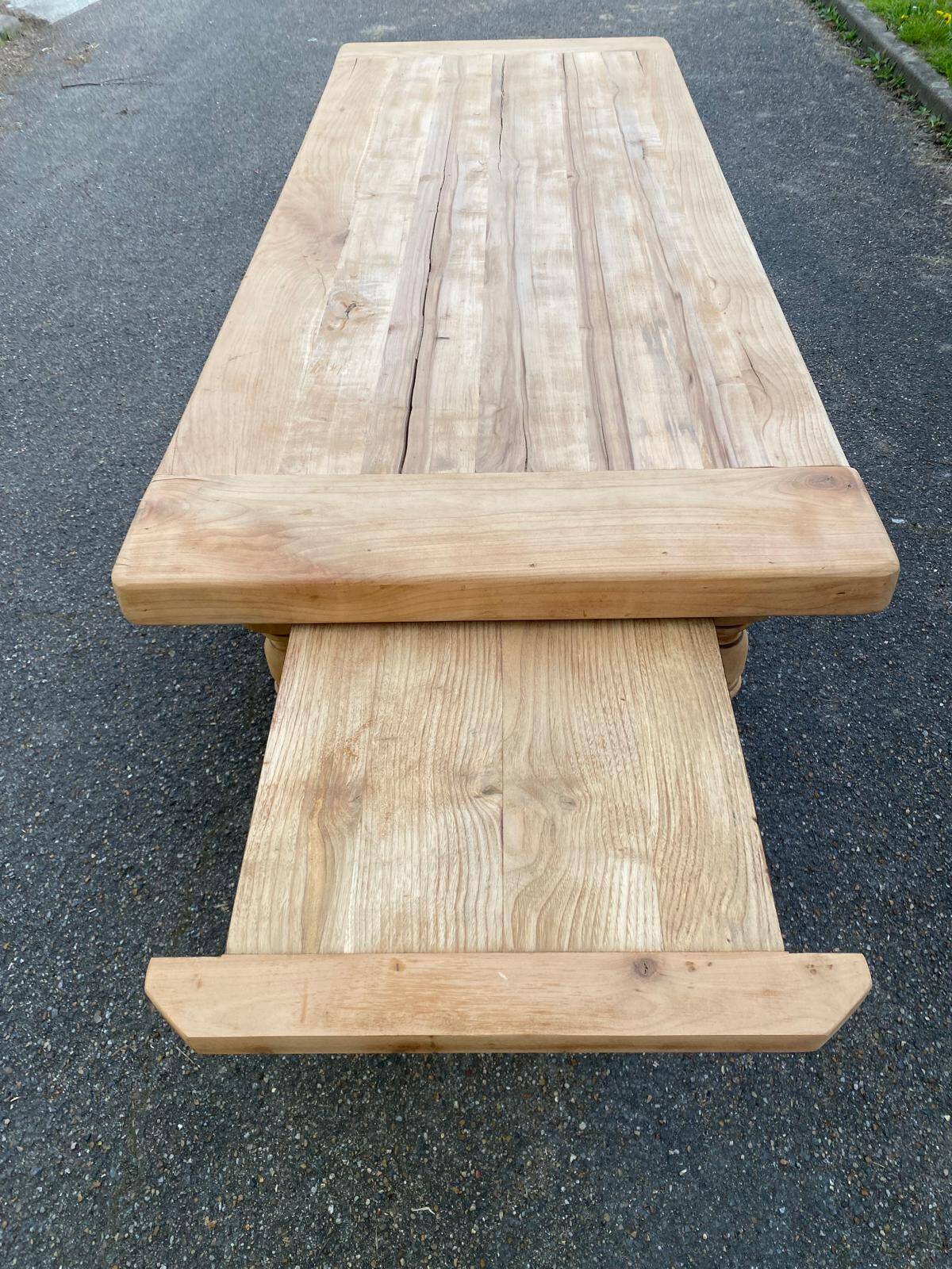 Renovated extendable farmhouse dining table made of solid wood, 200cm, 1950.