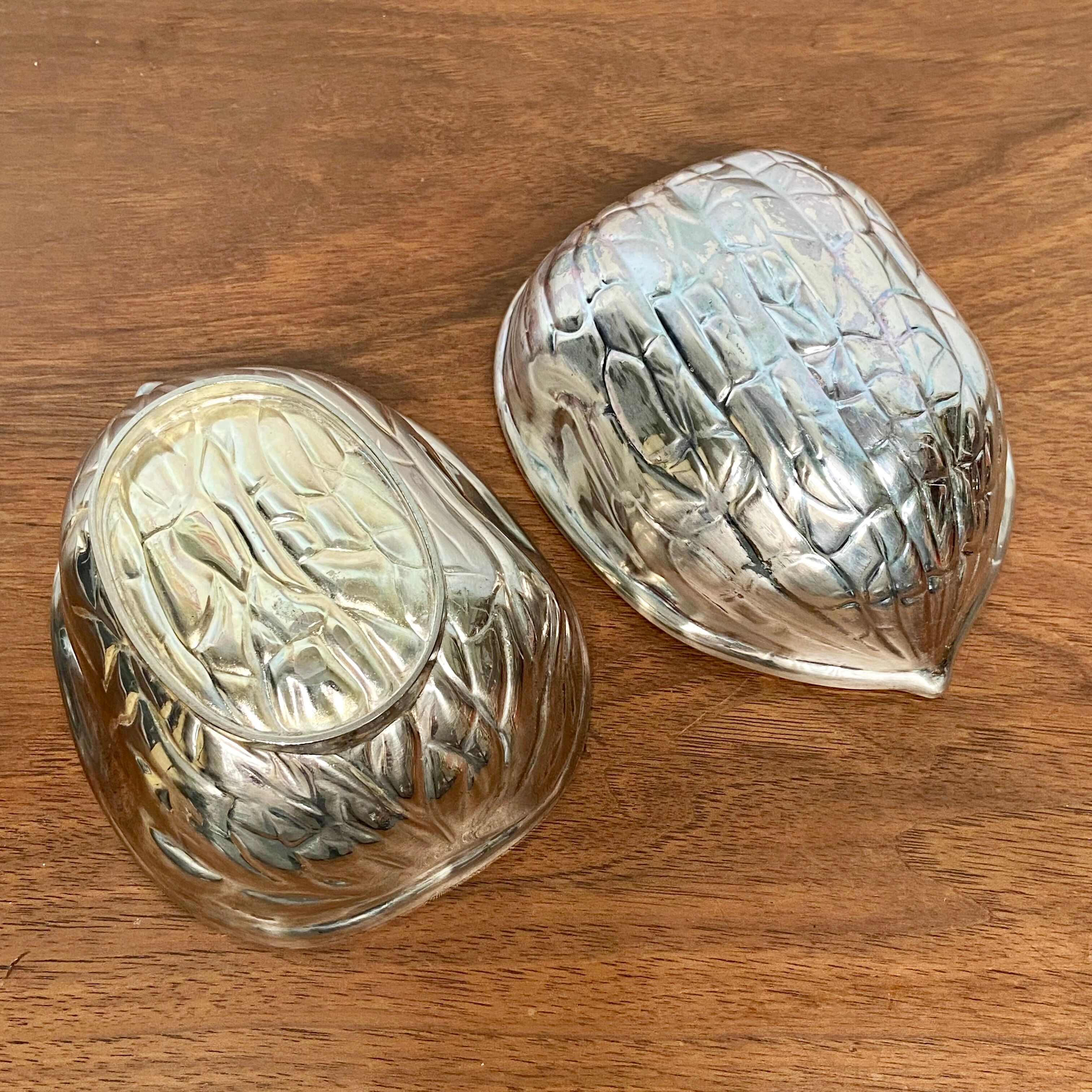 Silver metal walnut box