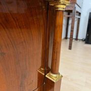 Empire Nightstands in Walnut with Full Columns in Gilt Brass, Italy, 1810, Set of 2