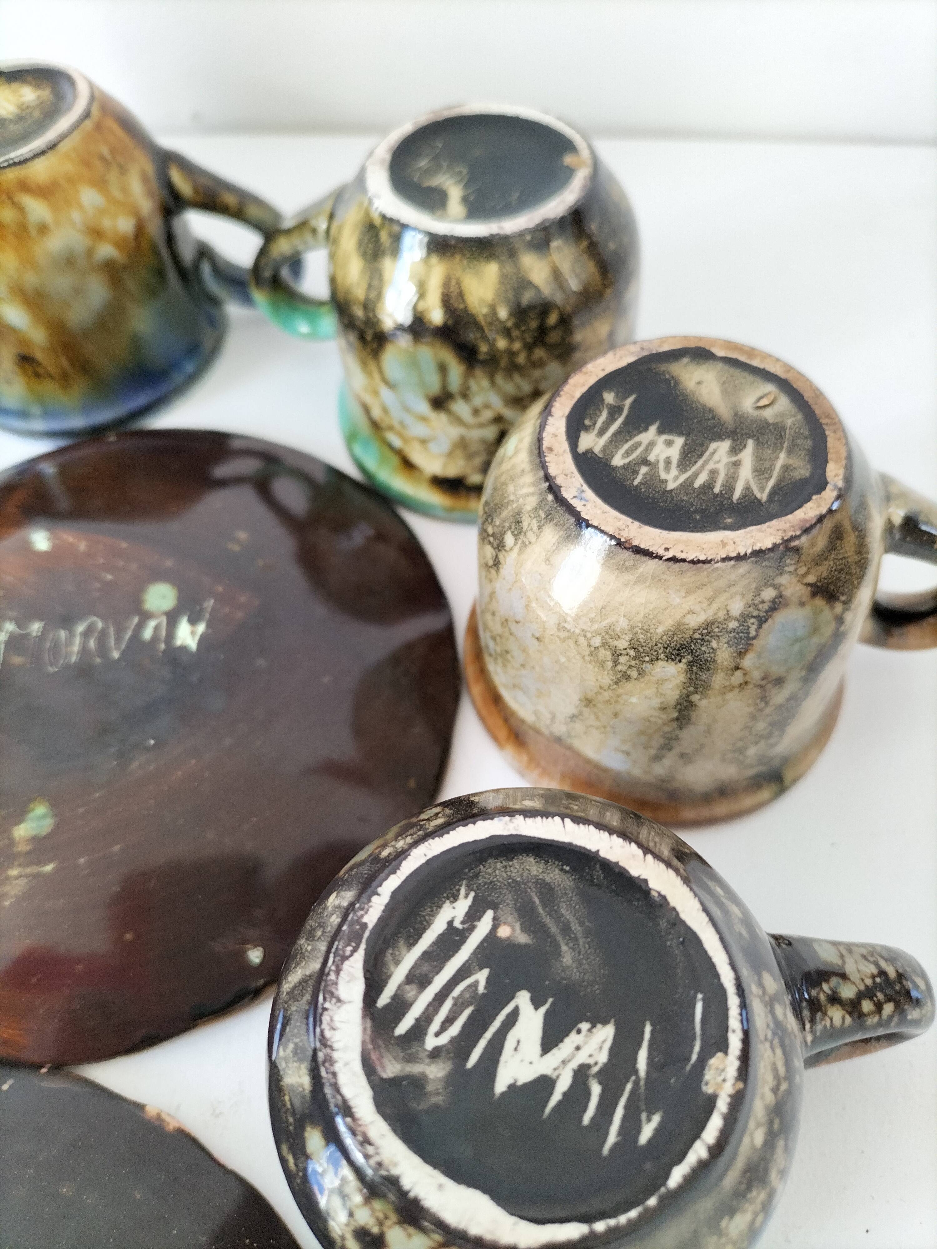 Gaston Gaubier ceramic cups and saucers