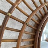 Vintage 1960s sunburst mirror, rattan wicker, ortf spiral design - 68 x 52 cm