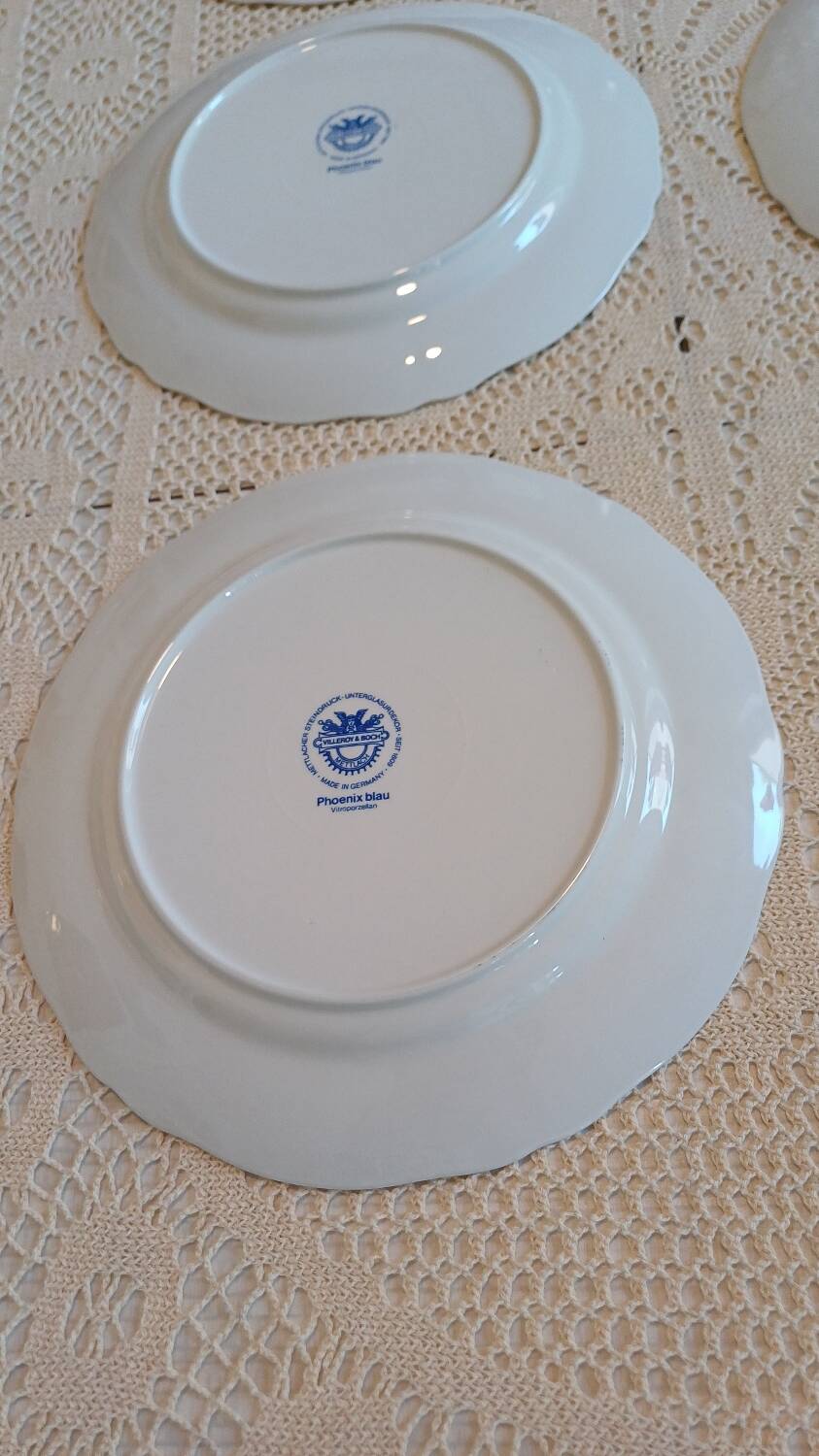 Set of 6 Villeroy and Boch Phoenix Blue dinner plates