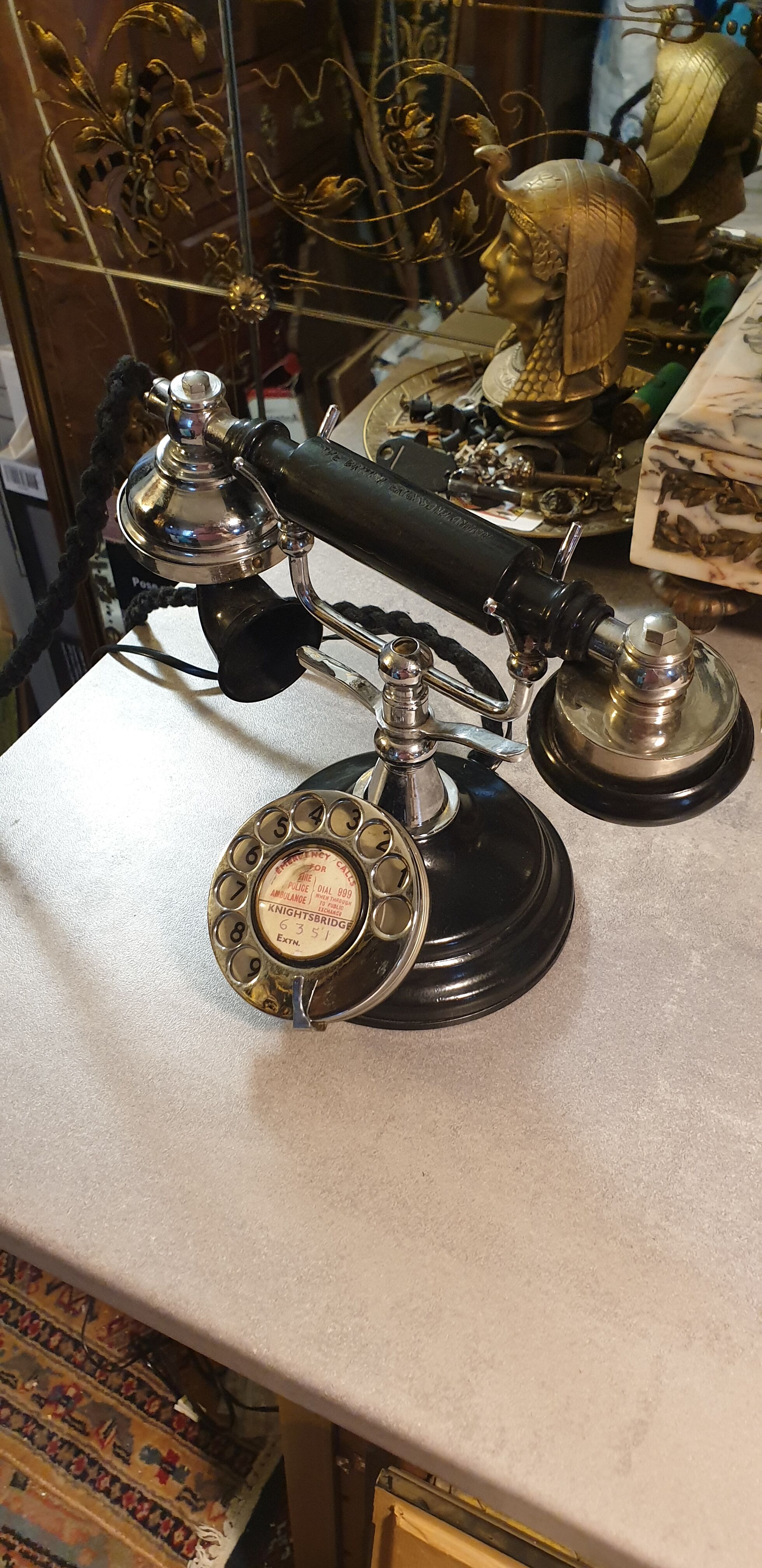 Wired English telephone bell in vintage Bakelite