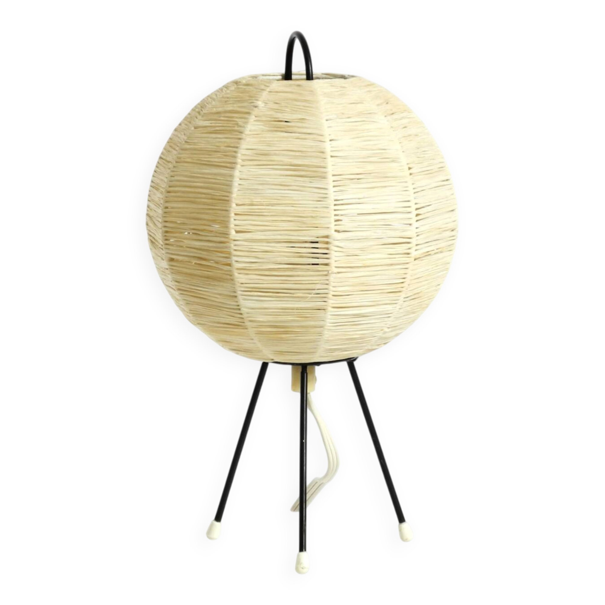 Beautiful mid-century modern tripod raffia table lamp