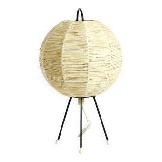 Beautiful mid-century modern tripod raffia table lamp