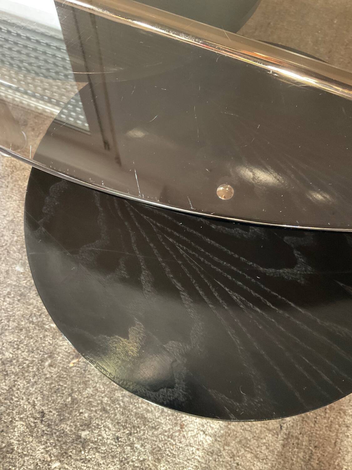 Vintage 1980s coffee table in smoked glass and chrome metal