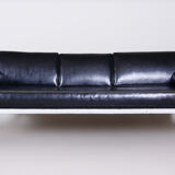 Black leather sofa made in 1930s Czechia by Vichr & Co. - Fully restored