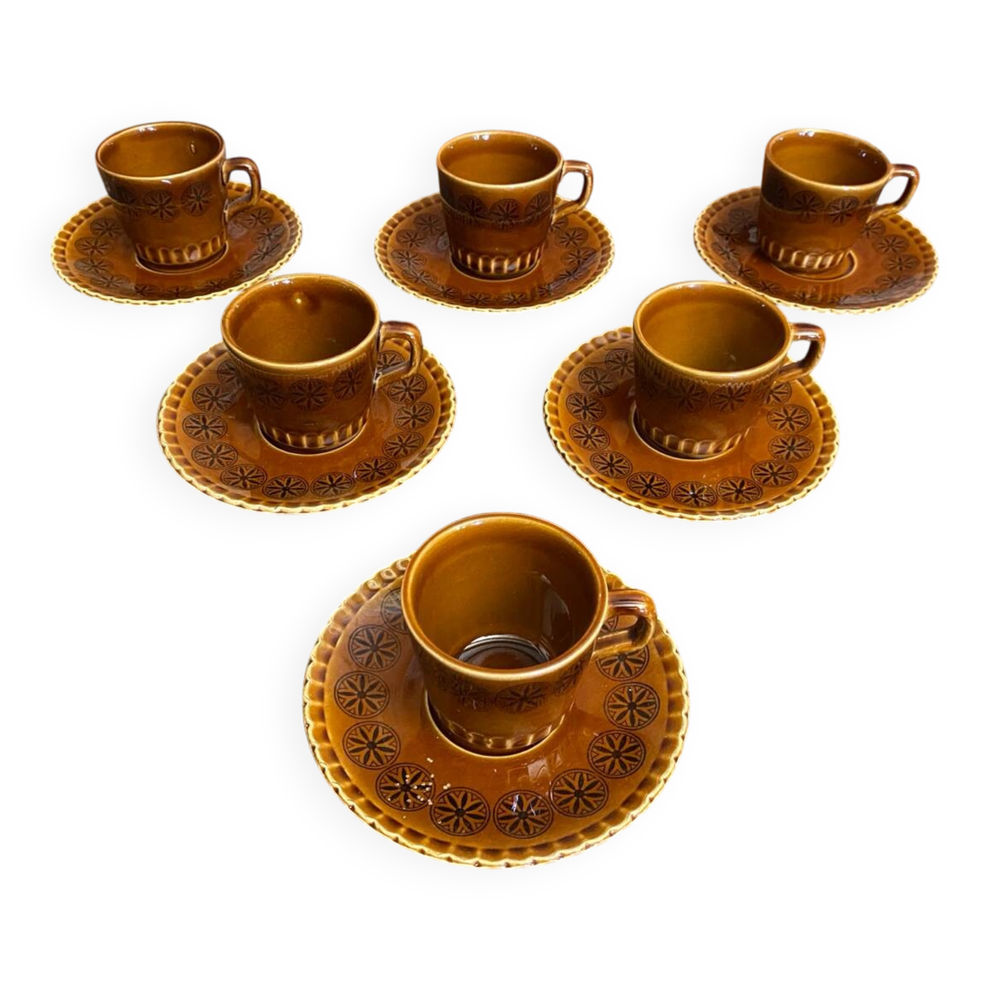 Set of 6 cups and saucers digoin colorado model vintage beige ceramic
