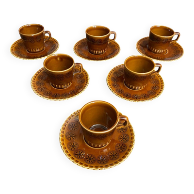 Série 6 tasses soucoupes digoin modèle colorado céramique beige vintag