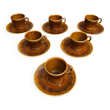 Série 6 tasses soucoupes digoin modèle colorado céramique beige vintag