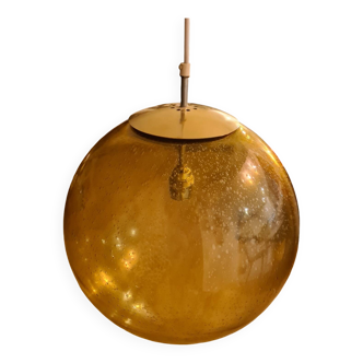 Suspension Globe verre soufflé jaune 70s