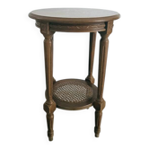 Guéridon ancien marqueté en bois et cannage