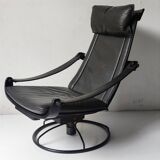 Black leather armchair by Åke Fribytter for Nelo möbel from the 70s