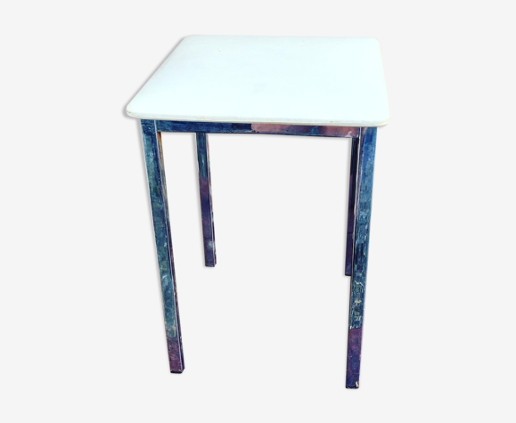 Tabouret 1950 en similicuir blanc et métal chromé
